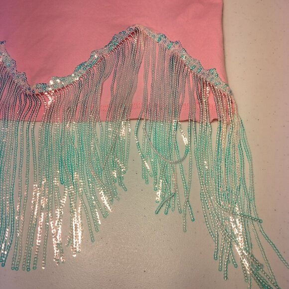 Cowboy T Shirt Large Pink Cropped Silver Fringe Western Cowgirl Crop Top - Picture 10 of 15